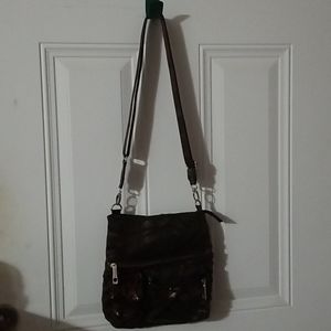 Brown, black & copper colored crossbody purse